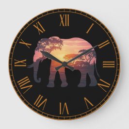 Relógio Grande Design de Silhueta de Elefante de Exposição Dupla