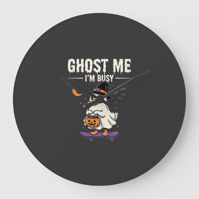 Relógio Grande Design de Skateboard Pato Fantasma de Halloween_1 (Frente)