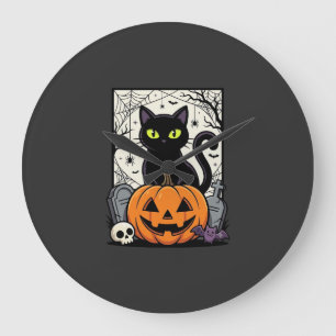 Relógio Grande Design de Vetor de Abóbora de Gato Preto de Hallow