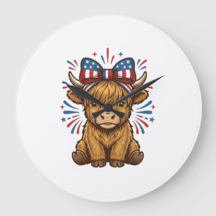 Relógio Grande Design de Vetor de Vaca das Terras Altas Patriótic