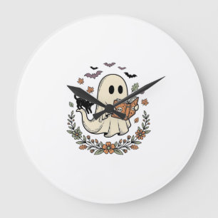 Relógio Grande Design de Vetor Floral de Gato Fantasma Vintage Ha