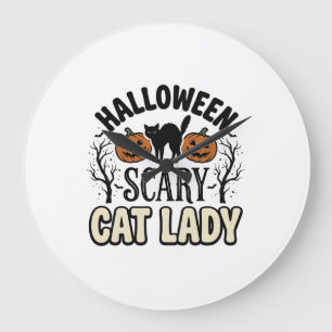 Relógio Grande Design de Vetor Vintage de Senhora Gato Assustador