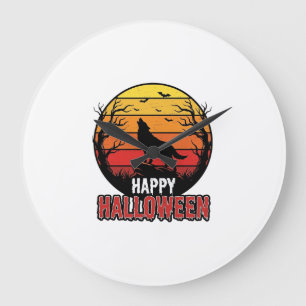 Relógio Grande Design de Vetor Vintage Lobo Uivando Feliz Hallowe
