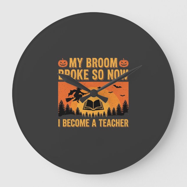 Relógio Grande Design engraçado de professora de Halloween vassou (Frente)
