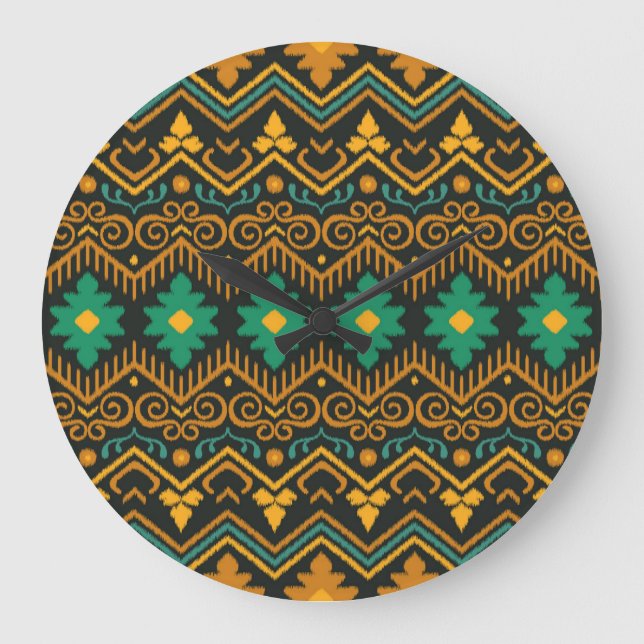 Relógio Grande Design Étnico Tecido Ikat bordado (Frente)