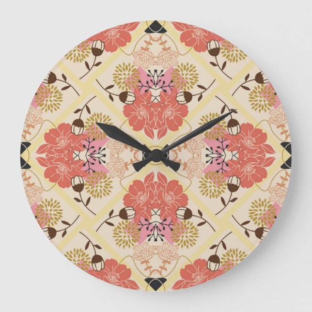Relógio Grande Design Floral de padrão de colheita contínua. (Frente)