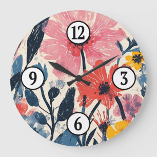 Relógio Grande Design Floral Moderno do Meio século Retroativo