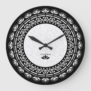 Relógio Grande Design floral preto e branco do vintage