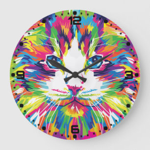 Relógio Grande Design Gato Face Geométrica Prismática - 32453