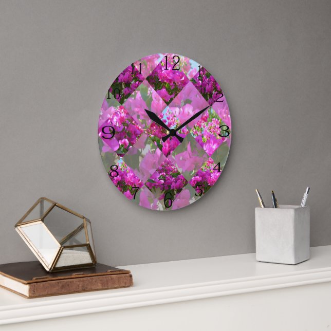 Relógio Grande Design geométrica da Flor Bougainvillea rosa, (Escritório)