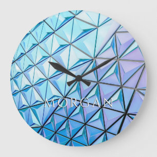Relógio Grande Design Geométrico Azul Preto-Roxo, Nome Branco