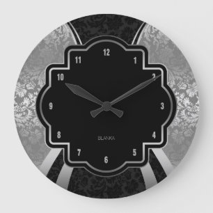 Relógio Grande Design Geométrico do Damasco Preto e Silver