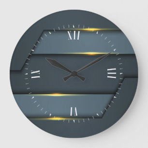 Relógio Grande Design Geométrico Metálico de Cinza