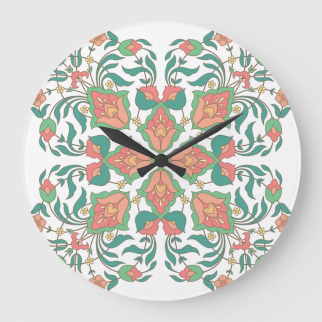 Relógio Grande Design Oriental Floral Vintage (Frente)