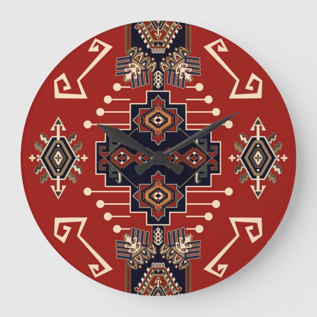 Relógio Grande Design Ornamental Rug: Vintage Geométrico. (Frente)