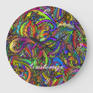 Relógio Grande Design Thunder_Cove Hippie Groovy Psicedélico