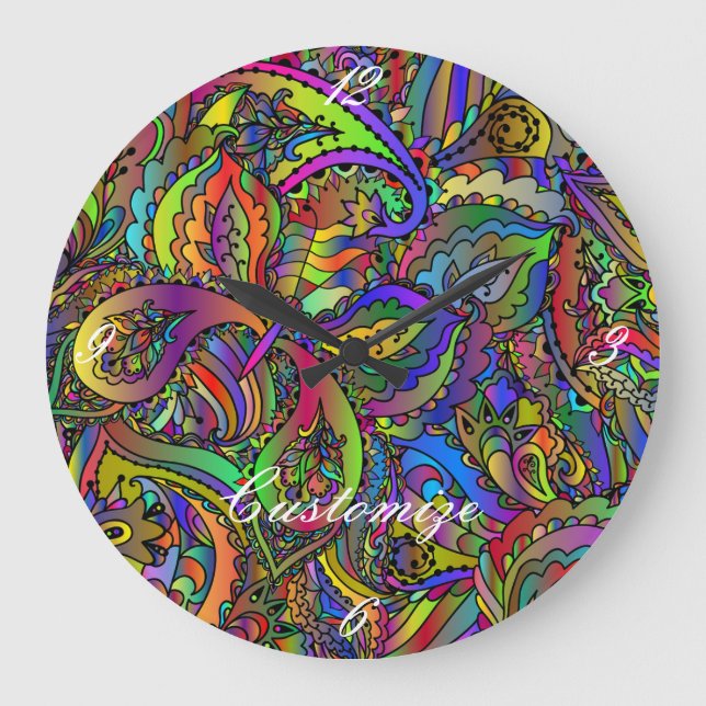 Relógio Grande Design Thunder_Cove Hippie Groovy Psicedélico (Frente)