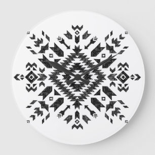 Relógio Grande Design Tribal: Preto Branco Desenho-Mão
