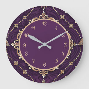 Relógio Grande Design Vintage Elegante Roxo Dourado
