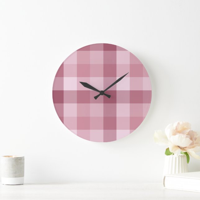 Relógio Grande Design Xadrez Gingham Rosa (Lar)