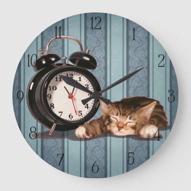 Relógio Grande Despertador retro e gatinho (Frente)
