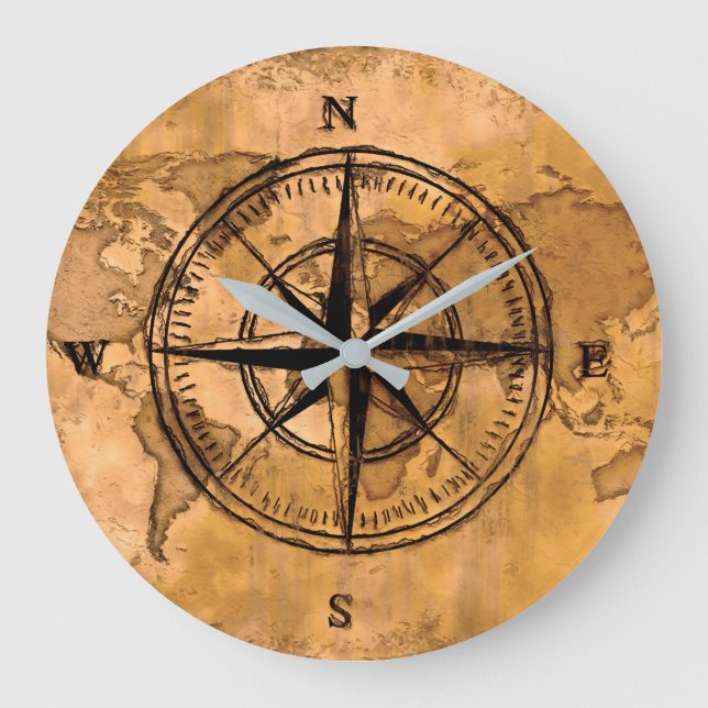 Relógio Grande Destinos - Compass Rosa e Mapa Mundial (Frente)