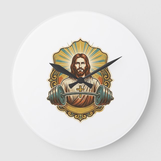 Relógio Grande Determinado Jesus Haltere Pesado de Ferro Levantam (Frente)