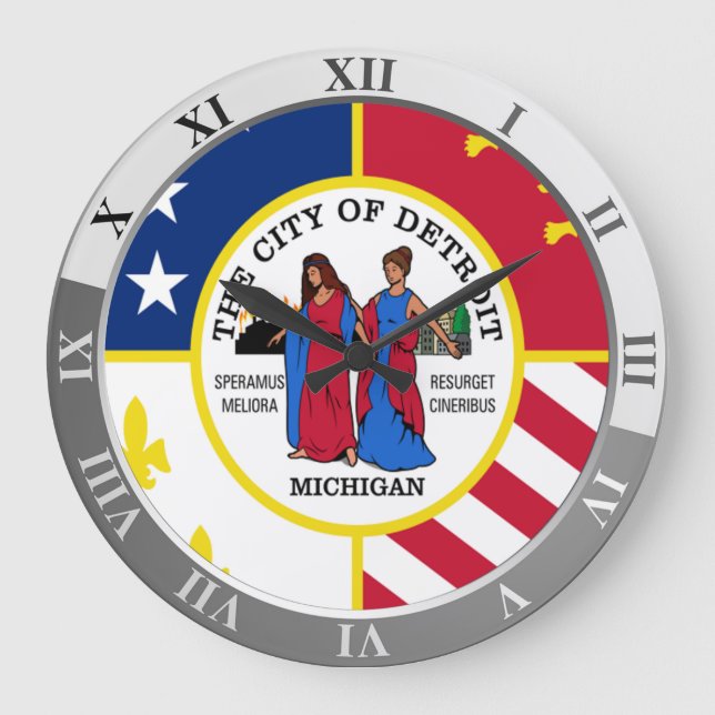 Relógio Grande Detroit flag Large Clock (Frente)