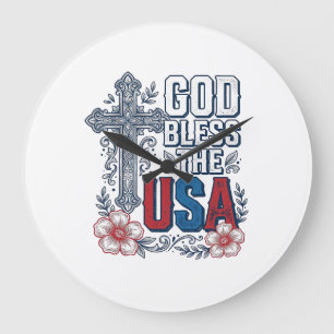 Relógio Grande Deus Abençoe a Camisa Patriótica Cruz Vintage dos