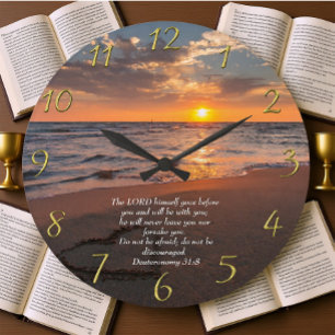 Relógio Grande Deuteronomia 31:8 Oceano cristão com pôr do sol