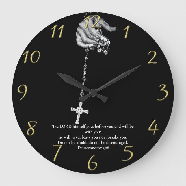 Relógio Grande Deuteronomia 31:8 segurando a cruz (Frente)