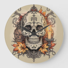 Relógio Grande Dia das Bruxas, Padrão de Caveira, Calavera à Luz 