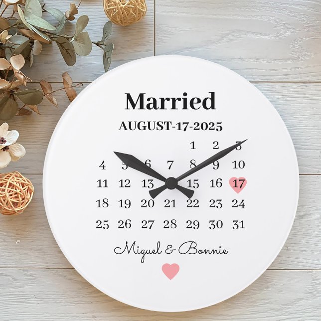 Relógio Grande Dia de Casamento Personalizado Data Calendário Cas (Criador carregado)