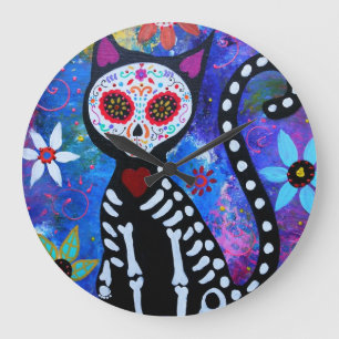 Relógio Grande Dia de los Muertos Cat El Gato Lover