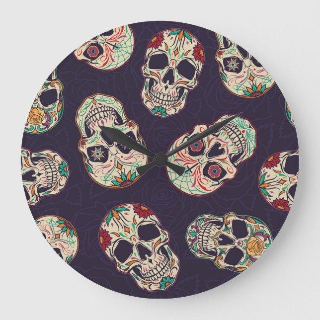 Relógio Grande Dia de los Muertos Skulls (Frente)