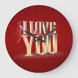 Relógio Grande Dia de os namorados Vermelho 3D Eu Te Amo