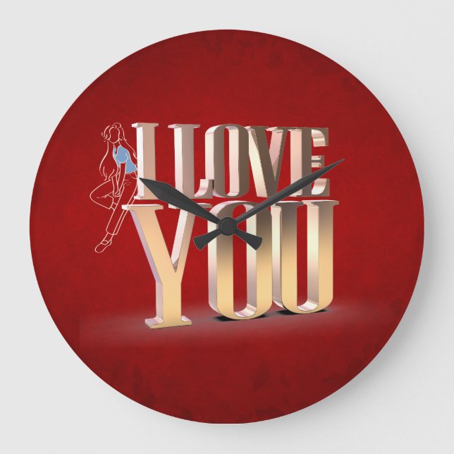 Relógio Grande Dia de os namorados Vermelho 3D Eu Te Amo (Frente)