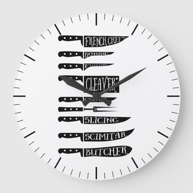 Relógio Grande Diagrama do açougueiro carne corta facas de cozinh (Frente)