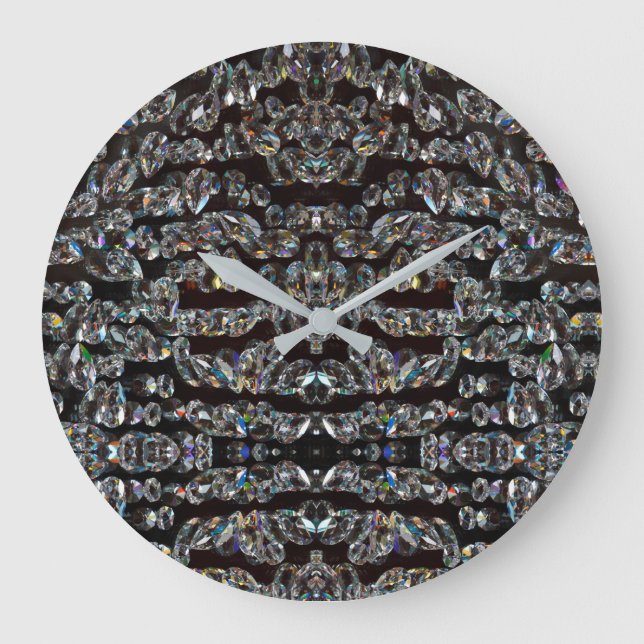 Relógio Grande Diamante padrão brilhante prata elegante e preto (Frente)