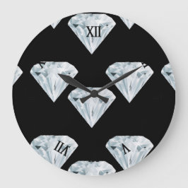 Relógio Grande Diamantes brilhantes de prata em preto
