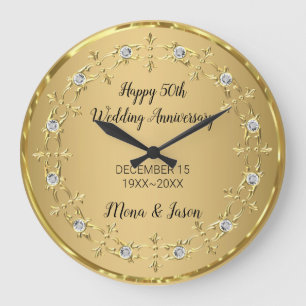 Relógio Grande Diamantes Com Ornamento Dourado