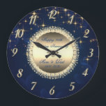 Relógio Grande Diamantes Estrelas Marinho Azul 50 Aniversário de<br><div class="desc">Ouros de ouro elegantes e estrelas no relógio de marinho azul do aniversário de casamento.</div>