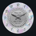 Relógio Grande Diamantes Prateados Holográficos Bodas de 25 Anos<br><div class="desc">Elegantes diamantes prateados em relógio holográfico de aniversário de casamento.</div>