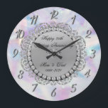 Relógio Grande Diamantes Prateados Holográficos Bodas de 25 Anos<br><div class="desc">Elegantes diamantes prateados em relógio holográfico de aniversário de casamento.</div>