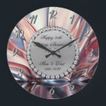 Relógio Grande Diamantes Prateados Ombre 25º Aniversário de Casam<br><div class="desc">Relógio elegante de aniversário de casamento com diamantes prateados.</div>