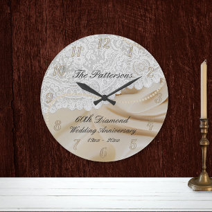 Relógio Grande Diamond 60º Aniversário do Casamento Satin Lace La