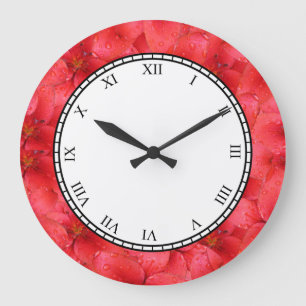 Relógio Grande Dígitos romanos da flor vermelha botânica do