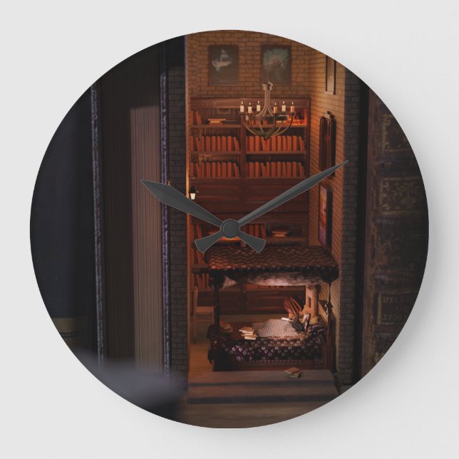 Relógio Grande Diorama do livro miniatura - leitura na cama (Frente)