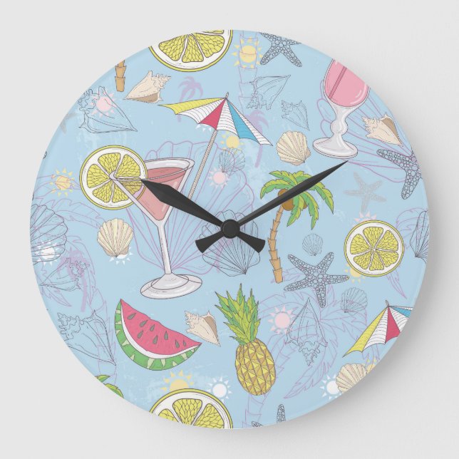 Relógio Grande Diversão de Verão, Padrões Sem Olhos De Cocktail. (Frente)