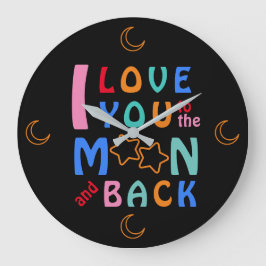 Relógio Grande Divertido Eu te amo na Lua e no Fundo Negro